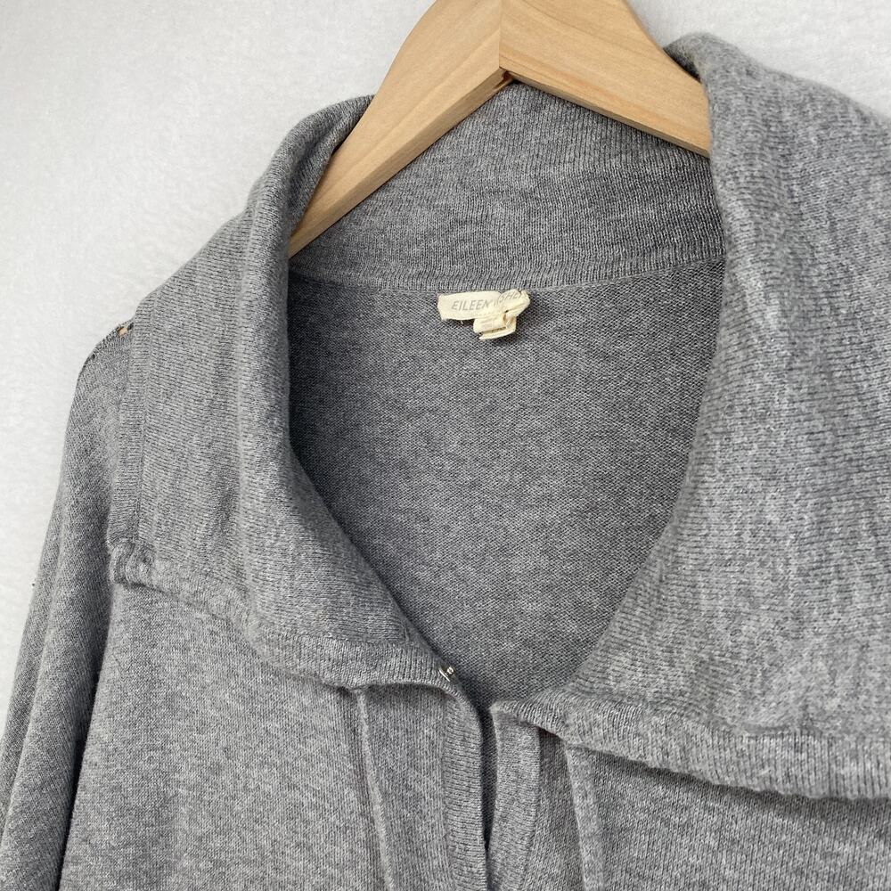 EILEEN FISHER Cardigan L Organic Cotton Snap Front Drawstring Sweater Gray - Picture 4 of 15